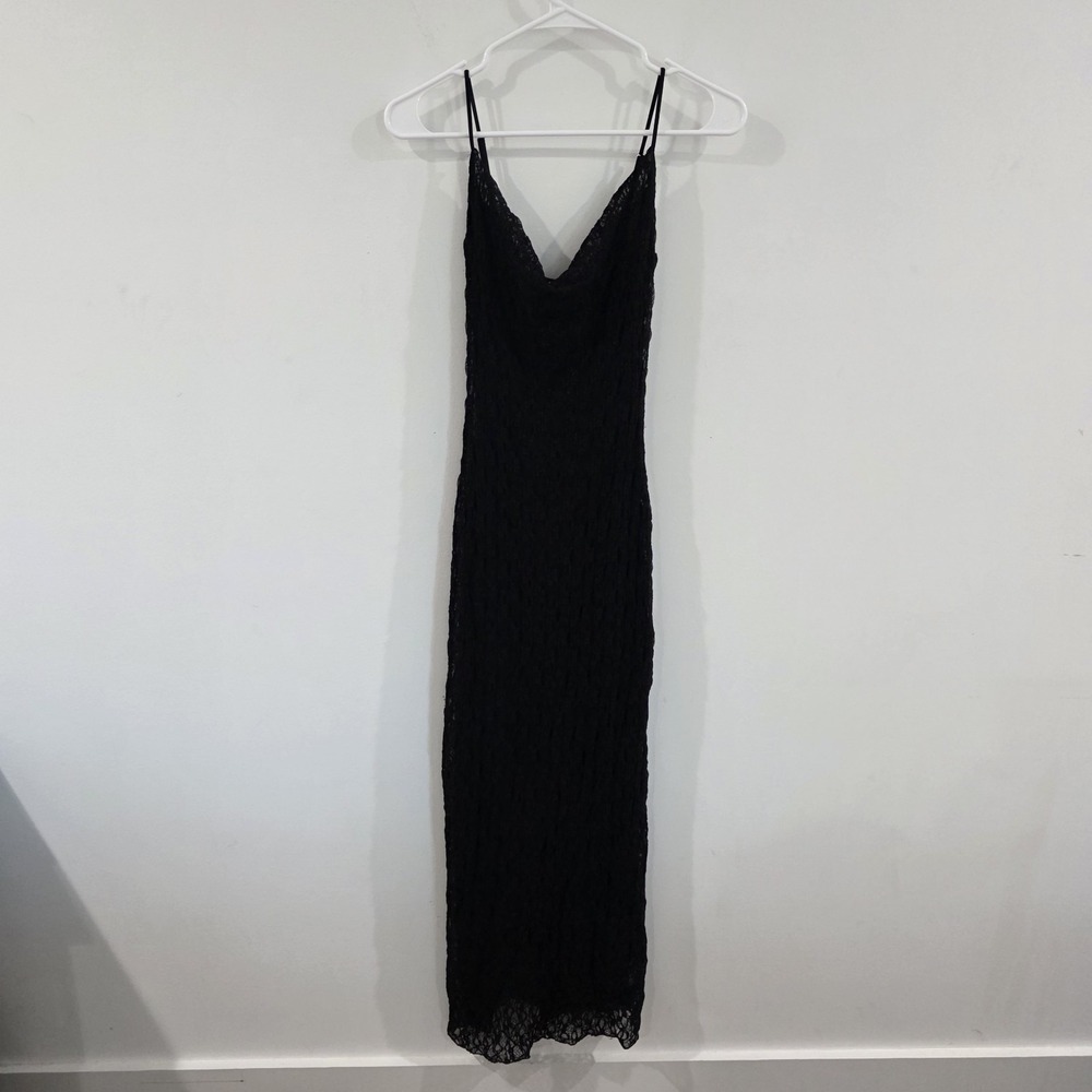 Bershka Womens Floral Lace‎ Maxi Dress Size Small Black Whimsigoth Witch Bodycon